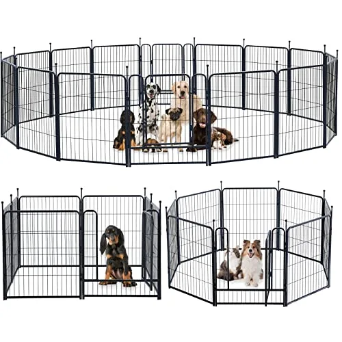 Dog Playpen Portable Outdoor Dog Fence, Dog Playpen for Large/Medium/Small Dogs, Dog Fences for The Yard with Doors Foldable Metal