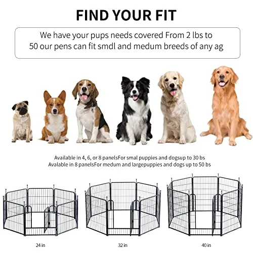 Dog Playpen Portable Outdoor Dog Fence, Dog Playpen for Large/Medium/Small Dogs, Dog Fences for The Yard with Doors Foldable Metal