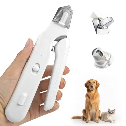 2-in-1 Dog Nail Clipper and Grinder with LED Light, USB Rechargeable Quiet Electric Pet Nail Trimmer for Dogs Cats with Safety Guard