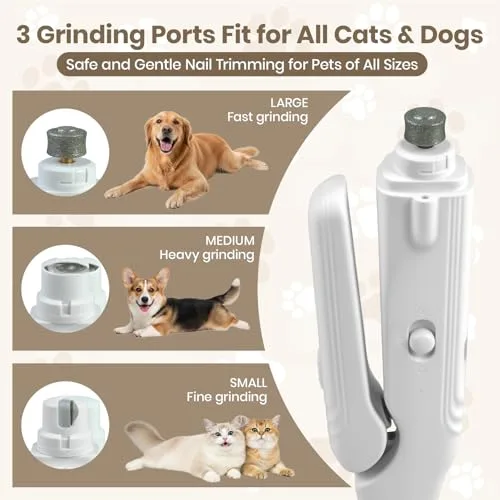 2-in-1 Dog Nail Clipper and Grinder with LED Light, USB Rechargeable Quiet Electric Pet Nail Trimmer for Dogs Cats with Safety Guard
