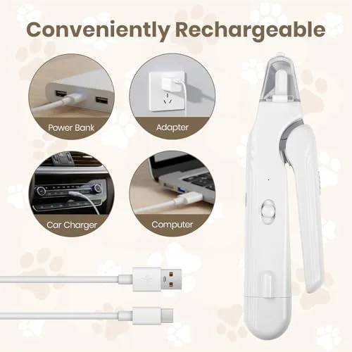 2-in-1 Dog Nail Clipper and Grinder with LED Light, USB Rechargeable Quiet Electric Pet Nail Trimmer for Dogs Cats with Safety Guard
