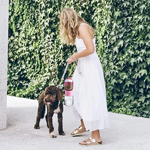 Dog Water Bottle with Food Container Outdoor Usage