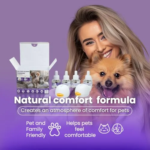 Dog and Cat Calming Diffuser Kit: 6-in-Stress Relief with Cat Deterrent Spray and Indoor Repellent for Pet Harmony and Relaxation