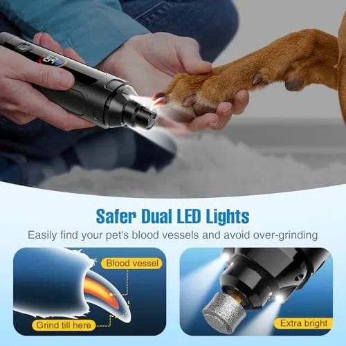 Dog Nail Grinder, 6-Speed Quiet Electric Dog Nail Trimmers, Dog Nail Clippers with File for Small Medium Large Dogs, Cats, Rechargeable Pet Paw Grooming Supplies Kit, 2 Grinding Wheels (Black)