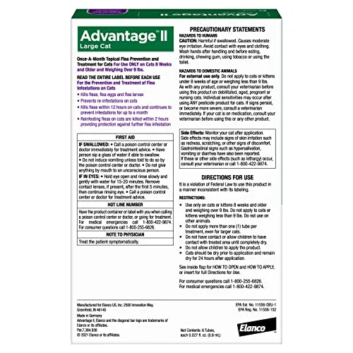 Advantage II Large Cat Vet-Recommended Flea Treatment & Prevention | Cats Over 9 lbs. | 6-Month Supply