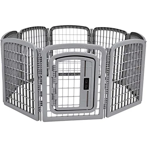Amazon Basics 8-Panel Octagonal Plastic Pet Pen Fence Enclosure With Gate, 28 inches, Grey