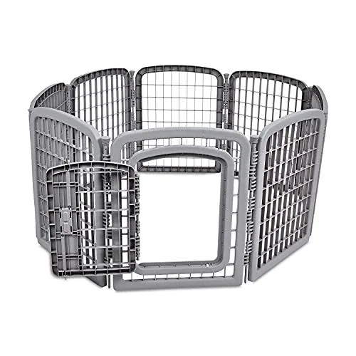 Amazon Basics 8-Panel Octagonal Plastic Pet Pen Fence Enclosure With Gate, 28 inches, Grey