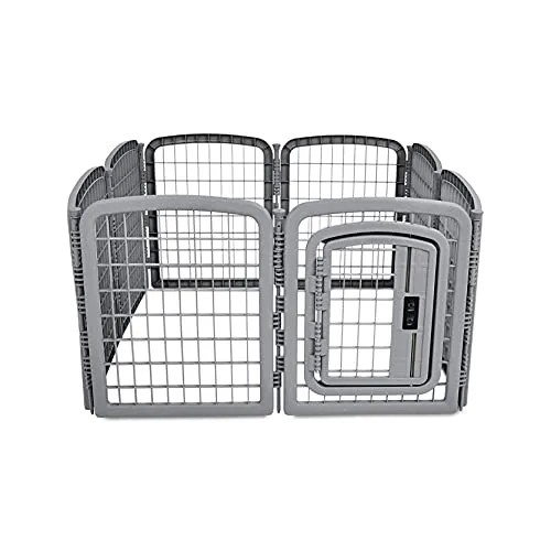 Amazon Basics 8-Panel Octagonal Plastic Pet Pen Fence Enclosure With Gate, 28 inches, Grey