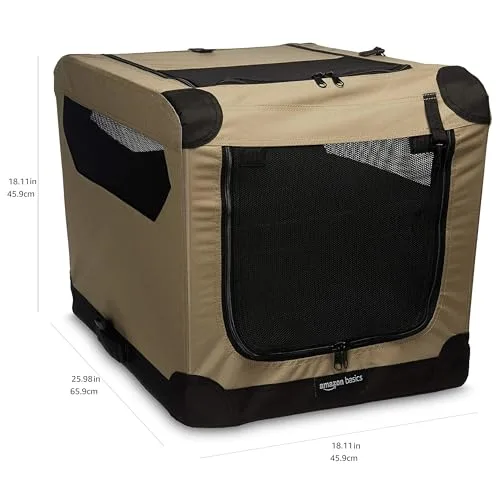 Amazon Basics 2 Door Foldable and Portable Travel Pet Kennel for Cat, Dog, Rabbit, 26 inch, Tan, S 26