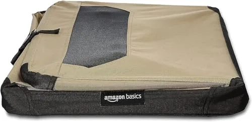 Amazon Basics 2 Door Foldable and Portable Travel Pet Kennel for Cat, Dog, Rabbit, 26 inch, Tan, S 26