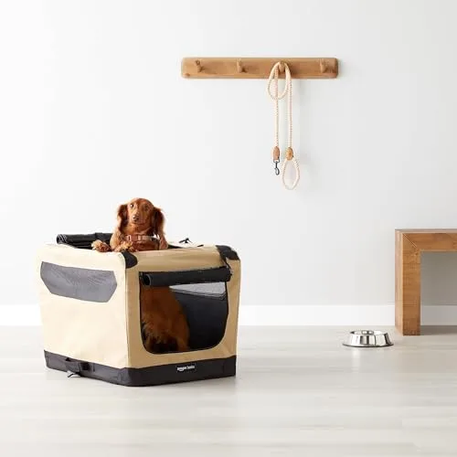 Amazon Basics 2 Door Foldable and Portable Travel Pet Kennel for Cat, Dog, Rabbit, 26 inch, Tan, S 26