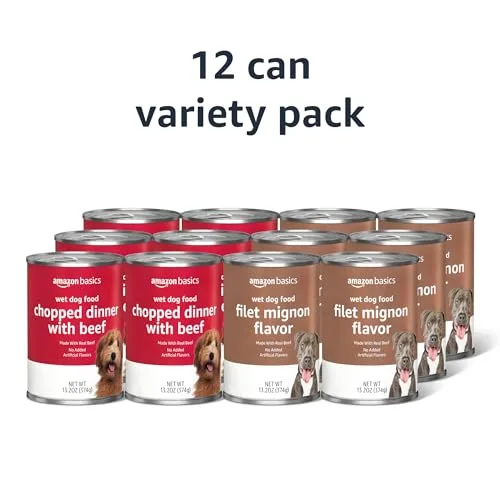 Amazon Basics Chopped Ground Dinner Wet Dog Food Variety Pack, Filet Mignon Flavor and with Beef, Made with Natural Ingredients, 13.2oz Cans (Pack of 12)