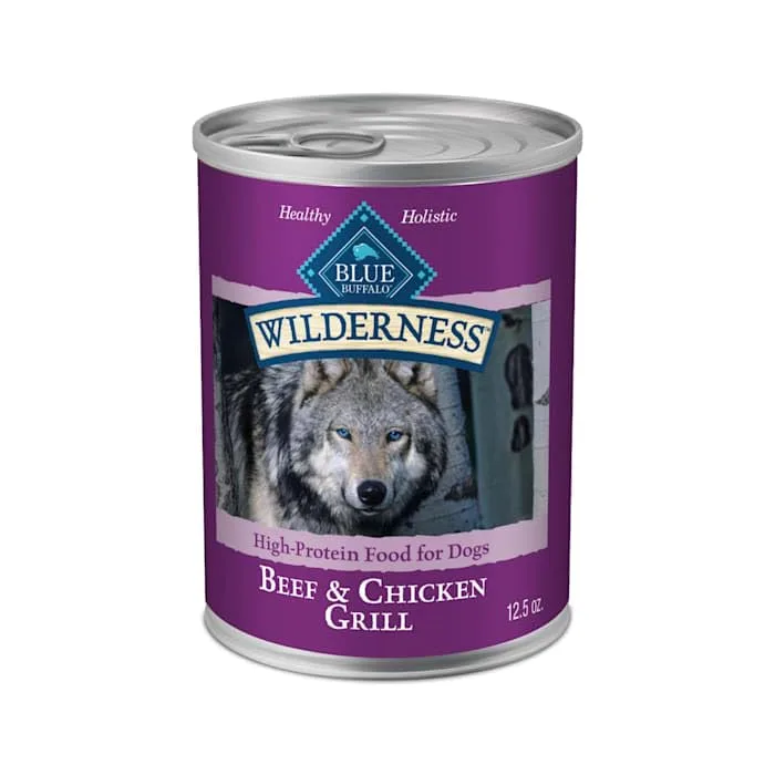 Blue Buffalo Wilderness Adult Wet Dog Food, High-Protein & Grain-Free, Made with Natural Ingredients, Beef & Chicken Grill, 12.5-oz. Cans, 12 Count