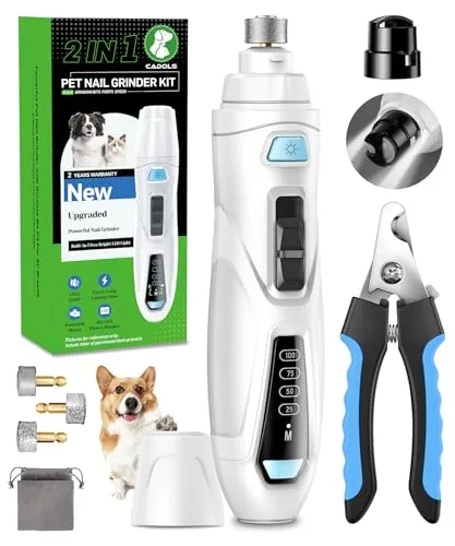 Dog Nail Grinder & Clipper 2-in-1 Set - 25dB Ultra Quiet with 3 Grinding Wheels & 2 LED Lights, Rechargeable for Large/Puppy Dogs & Cats, 3-Speed Adjustable for Anxious Pets