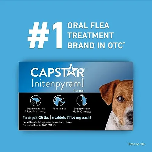 Capstar (Nitenpyram) Fast-Acting Oral Flea Treatment for Dogs 2-25 Lbs, Vet-Recommended Medication Tablets, Flea Tablets for Dogs Start Killing in 30 Minutes, 6 Doses