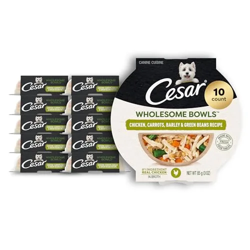 Cesar Wholesome Bowls Adult Wet Dog Food, Chicken, Carrots, Barley & Green Beans Recipe, 3 oz. Bowls, 10 Count (Pack of 1)