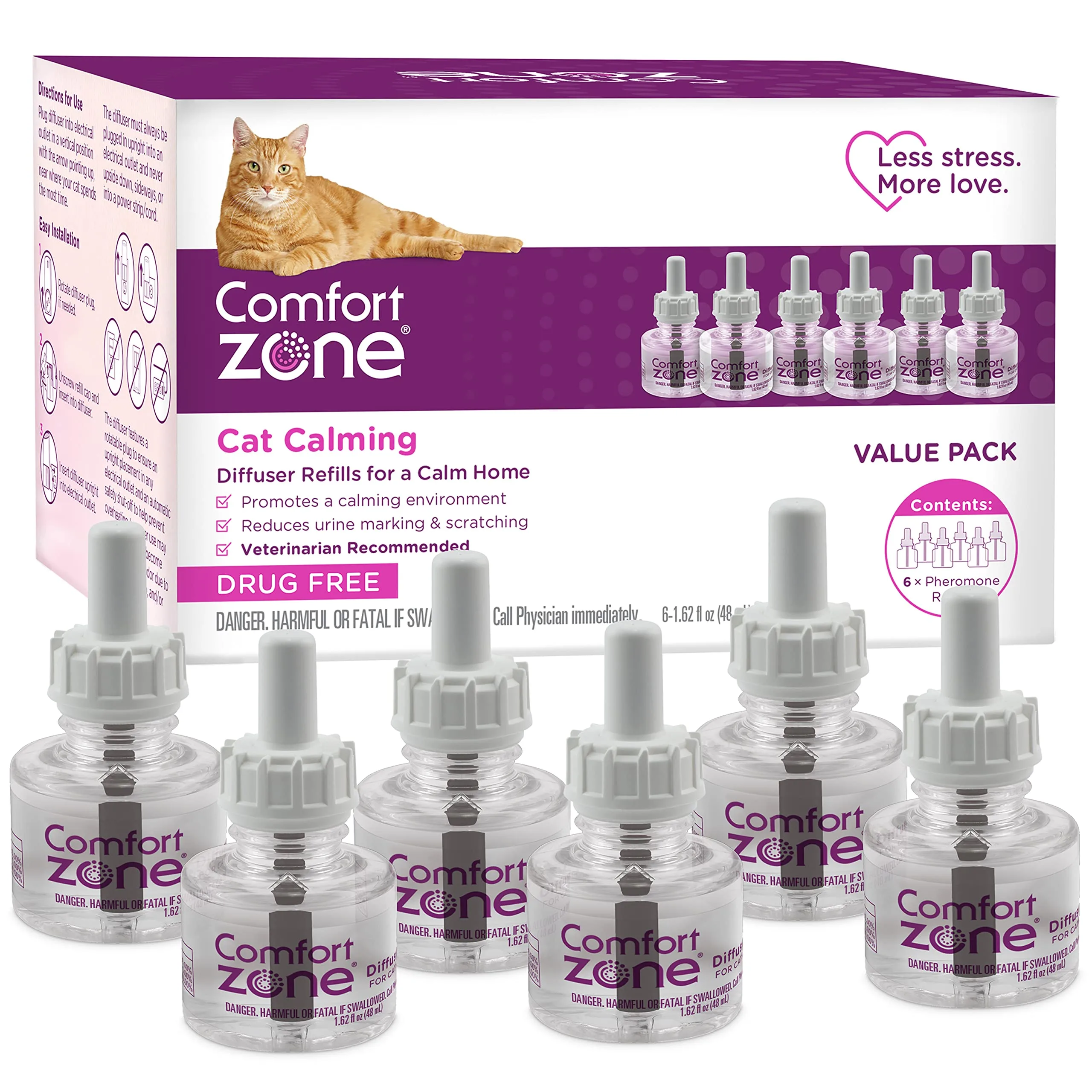 The Comfort Zone 6-pack box showing all six refill bottles neatly packaged together on a table.