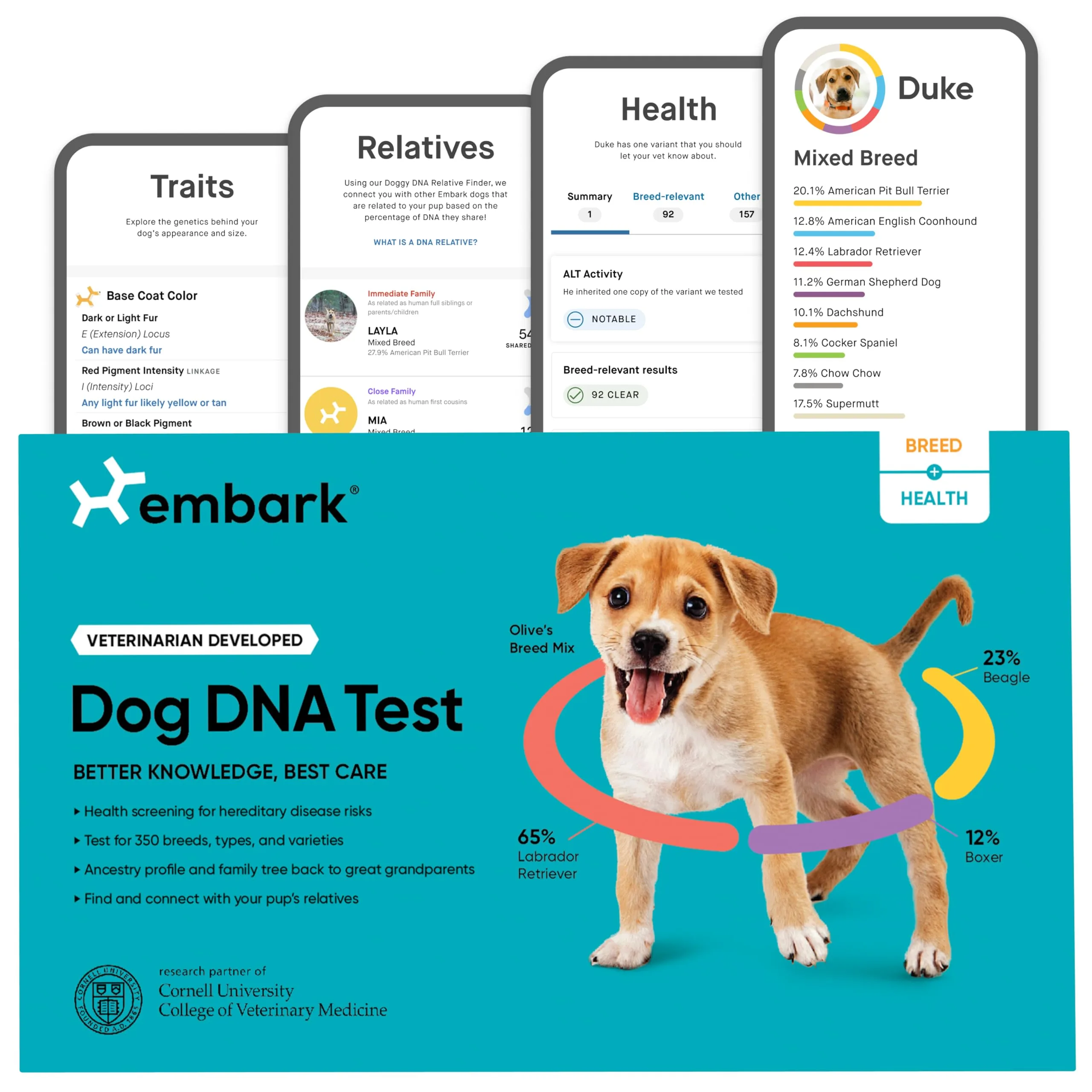 Embark Breed & Health Kit - Dog DNA Testing Kit - Discover Breed, Ancestry, Relative Finder, Genetic Health, Traits, Allergy Risk Scores