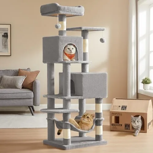 Close-up view of the dual top perches on the Feandrea cat tree