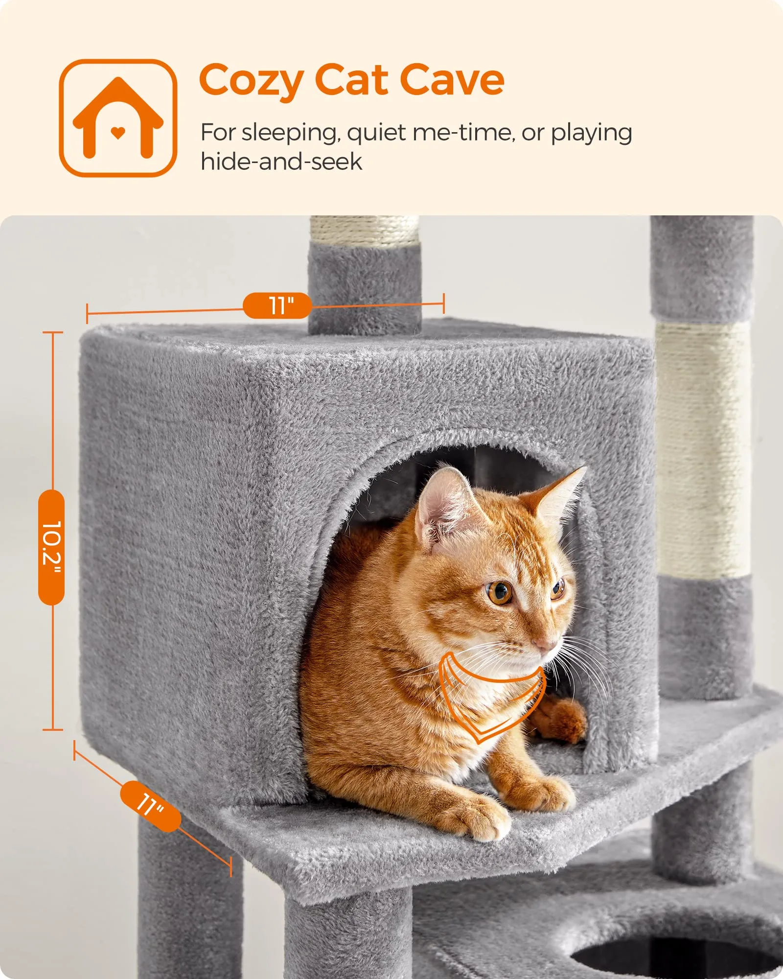 Cat tree showing full height and multiple access points