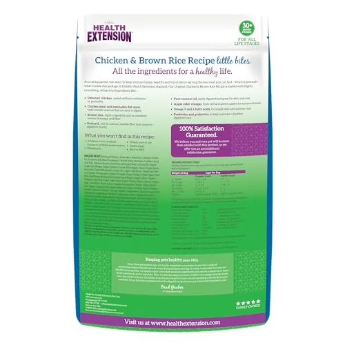 Health Extension Little Bites Chicken & Brown Rice Dry Dog Food (10 lb / 4.5 Kg) - Natural with Probiotics and Superfoods for Teacup, Toy & Small Breeds