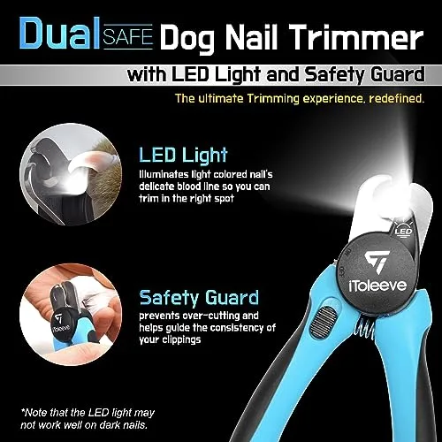LED Dog Nail Clipper with Light, Illuminates Nails or Bloodline for Safe and Easy Trimmers, Extra Sharp for Thick Nails, Quick Sensor, Avoid Over Cutting Toenail, for Cats & Dogs