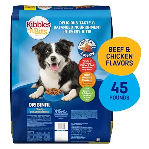 Kibbles 'n Bits Original Dry Dog Food, Savory Beef & Chicken Flavors for Adult Dogs, 45 lb. Bag
