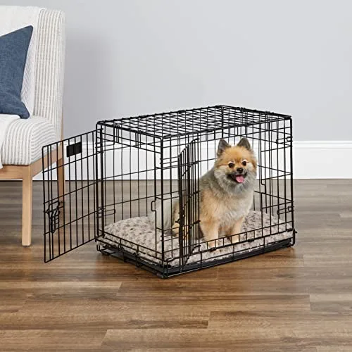 MidWest Homes for Pets 24-Inch Two-Door iCrate Folding Dog Crate with Divider Panel, Leak-Proof Tray & Secure Latches – Metal Wire Kennel for Small Breeds – Portable, Durable & Easy to Assemble