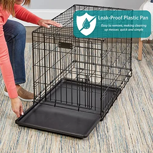 MidWest Homes for Pets 24-Inch Two-Door iCrate Folding Dog Crate with Divider Panel, Leak-Proof Tray & Secure Latches – Metal Wire Kennel for Small Breeds – Portable, Durable & Easy to Assemble