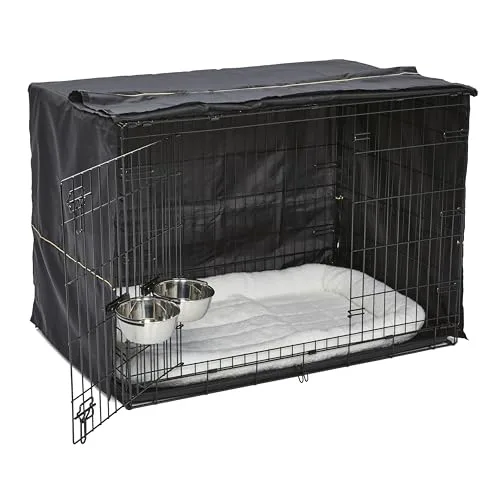 MidWest Homes for Pets Double Door iCrate Starter Kit, 42-inch Dog Crate Bundle for Large Dogs, Includes Cage, Pet Bed, 2 Bowls and Privacy Cover