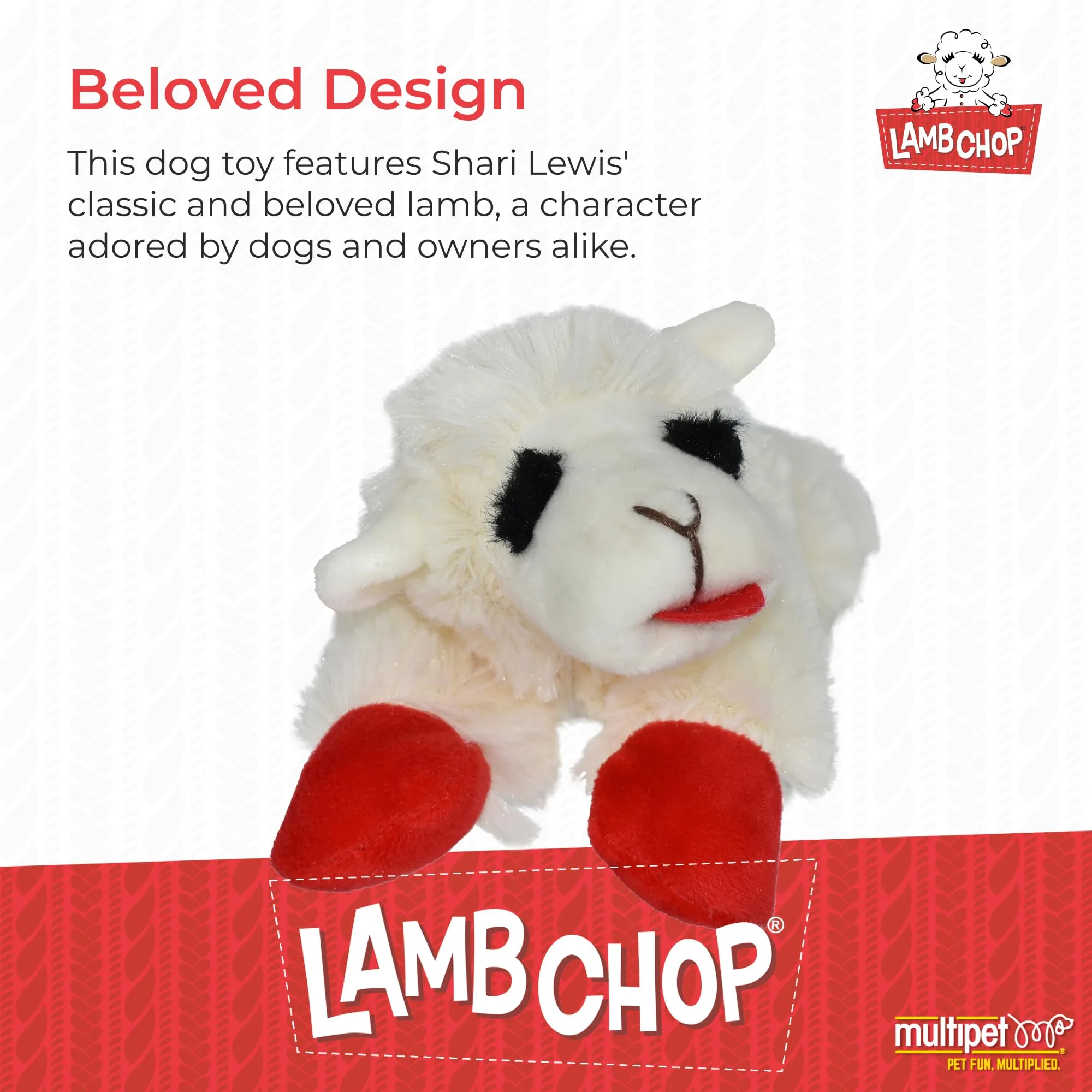 Multipet Lamb Chop Dog Plush Toy - Squeaky Toy for All Dogs - Extra Soft Plush - Stuffed Animal Dog Toy for Cuddling & Playing - Cute Pet Toy (6