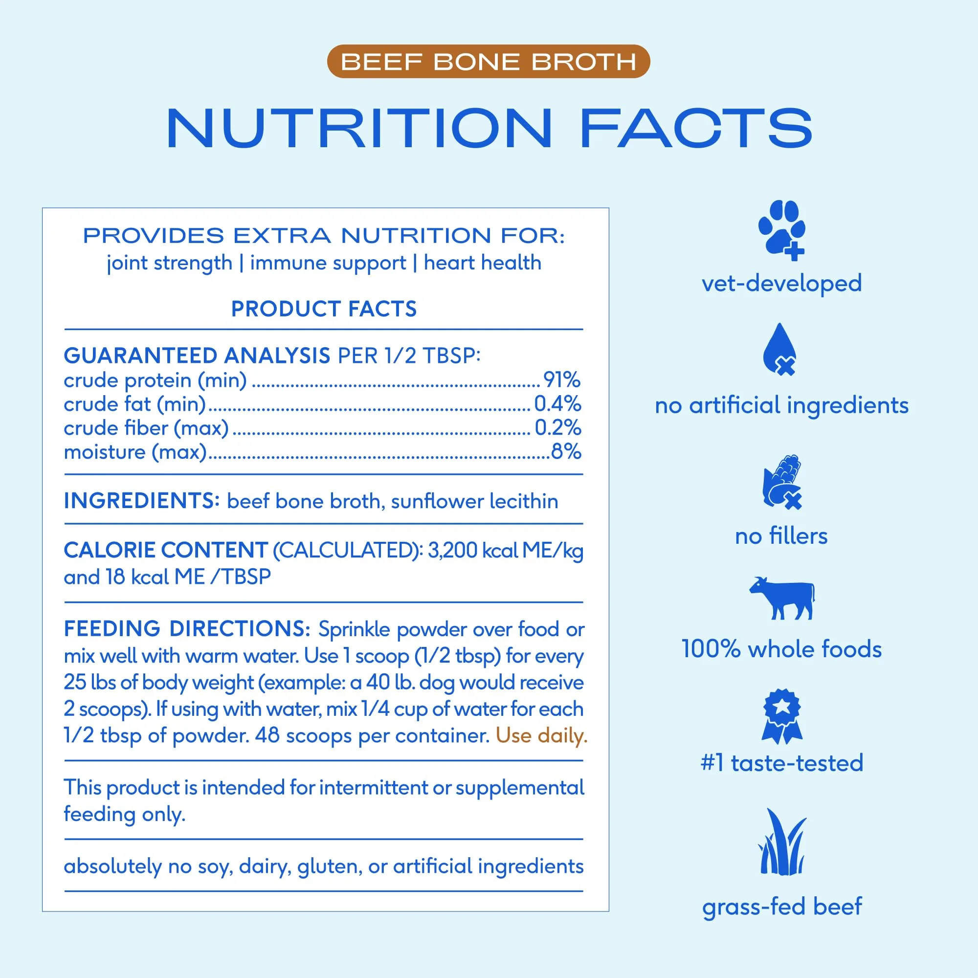 Native Pet Bone Broth for Dogs - Made with Real Beef Bone Broth, Dog Food Toppers for Picky Eaters - Provides Extra Hydration & Nutrition for Joint Strength, Immunity & Heart Health-48 Scoops