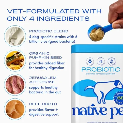 Native Pet Probiotics for Dogs - Dog Probiotics Powder for Digestive Health, Gut Support, & Immune Boost – Vet-Formulated Powder for Maximum Potency with Digestive Enzymes & Prebiotics - 30 Scoops