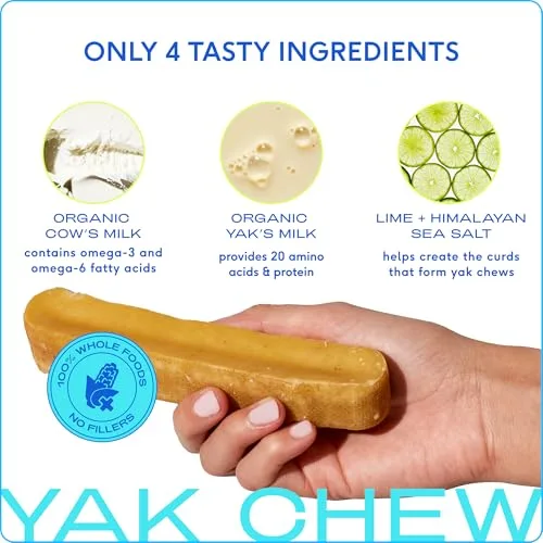 Native Pet Yak Cheese Himalayan Dog Chews - Long Lasting Dental Sticks for Medium Breeds – 100% All Natural Himalayan Yak Chews for Medium Dogs – Cheese Bone for Aggressive Chewers - 3 Per Pack