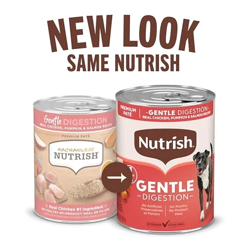 Nutrish Gentle Digestion Premium Paté Wet Dog Food, Real Chicken, Pumpkin & Salmon Recipe, 13 oz. Can, 12 Count (Rachael Ray)