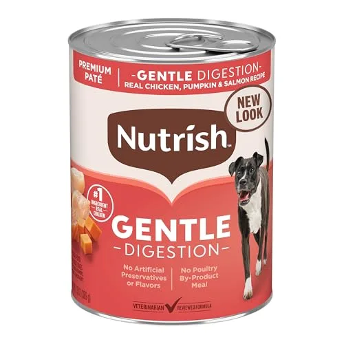 Nutrish Gentle Digestion Premium Paté Wet Dog Food, Real Chicken, Pumpkin & Salmon Recipe, 13 oz. Can, 12 Count (Rachael Ray)