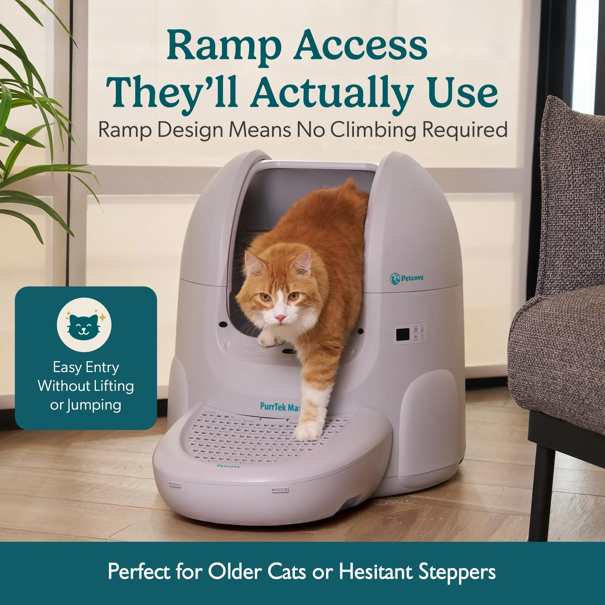 Internal view during a cleaning cycle, with the sifting rake in motion.