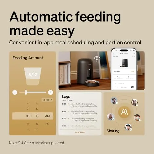 PETLIBRO Automatic Cat Feeder, Wi-Fi Rechargeable Cats Food Dispenser Battery-Operated with 30-Day Life, AIR 2.4G Wi-Fi Timed Pet Feeder for Cats & Dogs, 2L Auto Cat Feeder, Black