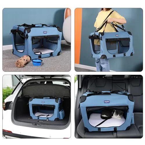 Petprsco Portable Collapsible Dog Crate, Travel Dog Crate 24x17x17 with Soft Warm Blanket and Foldable Bowl for Large Cats & Small Dogs Indoor and Outdoor
