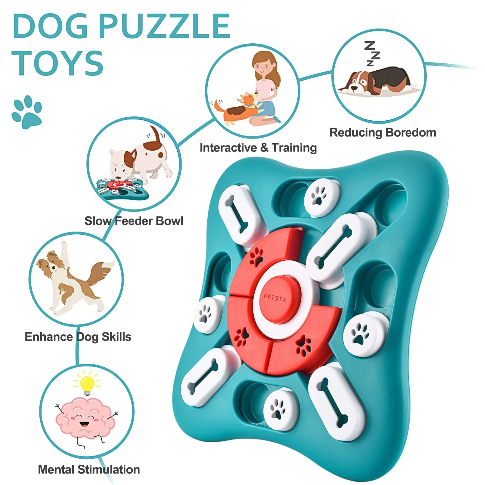 PETSTA Dog Puzzle Toys, Treat Dispensing Dog Enrichment Toys for IQ Training and Brain Stimulation, Interactive Mentally Stimulating Toys as Gifts for Puppies, Cats, Dogs