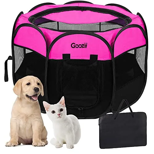 Pet Cat Playpen for Indoor Cats Enclosed, Portable Foldable Dog Playpen Outdoor Tent Crate Cage with Zipper Top Cover Door for Kitten Puppy Outside Rv Car Camper (Small Size, Pink)