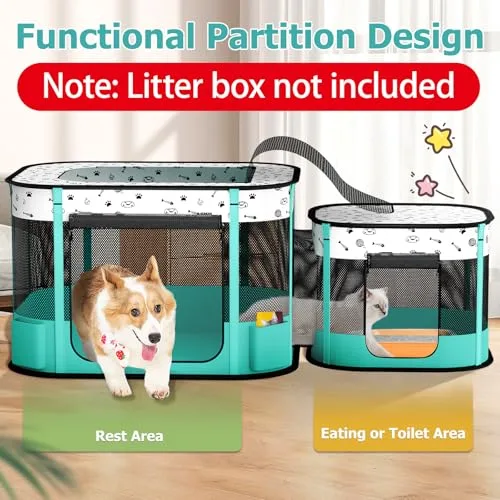 Portable Cat Playpen, Foldable Pet Dog Playpen, for Kitten Puppy Play Pen Indoor/Outdoor, Cats Enclosure Cages Tent with Carrying Case, 600D Oxford 8-Rods, 32
