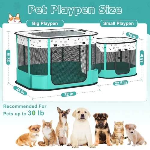 Portable Cat Playpen, Foldable Pet Dog Playpen, for Kitten Puppy Play Pen Indoor/Outdoor, Cats Enclosure Cages Tent with Carrying Case, 600D Oxford 8-Rods, 32