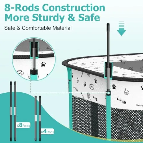 Portable Cat Playpen, Foldable Pet Dog Playpen, for Kitten Puppy Play Pen Indoor/Outdoor, Cats Enclosure Cages Tent with Carrying Case, 600D Oxford 8-Rods, 32
