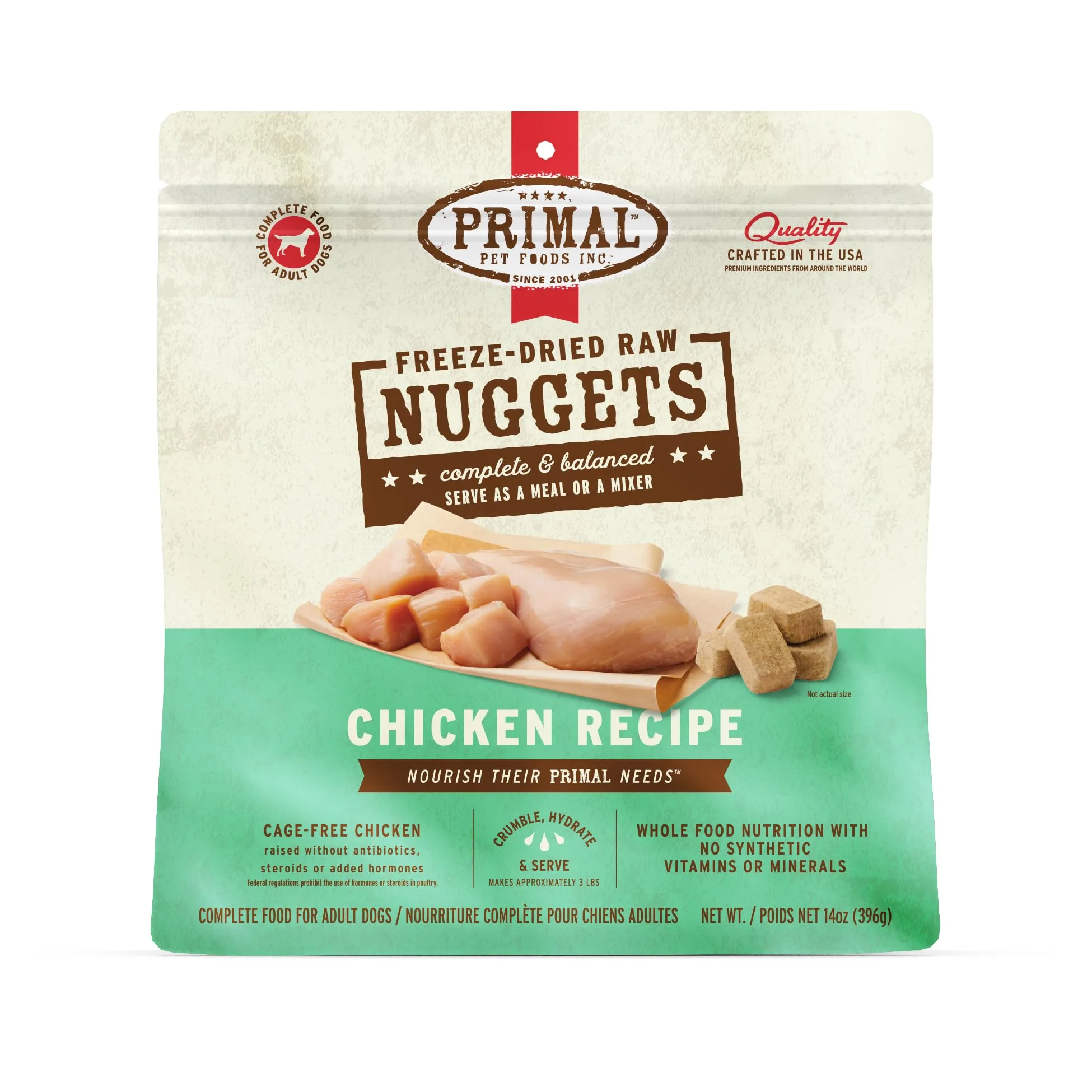 Primal Freeze Dried Dog Food Nuggets, Chicken; Complete Balanced Meal