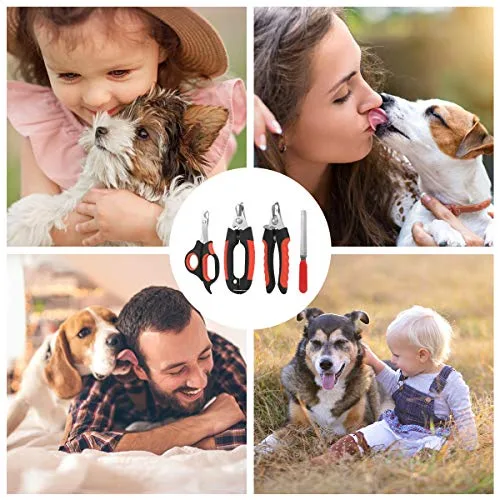 Dog Nail Clippers Trimmer Set, Quick Safety Guard to Avoid Over-Cutting, Stainless Steel Razor Sharp Blades, Sturdy Non-Slip Handles, Storage Case and Nail File, Professional Pet Grooming