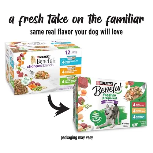 Purina Beneful Freshly Prepared Blends Wet Dog Food Variety Pack with Beef, Chicken, or Lamb Dog Food - (Pack of 12) 10 oz. Tubs