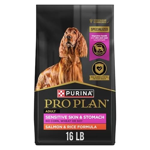 Purina Pro Plan Sensitive Skin and Stomach Dog Food Dry, Adult Salmon & Rice Formula, Digestive Health - 16 lb. Bag