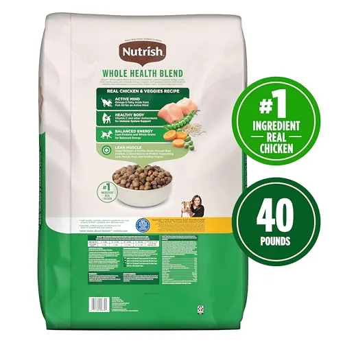 Nutrish Dry Dog Food Real Chicken & Veggies Recipe Whole Health Blend, 40 lb. Bag, (Rachael Ray)