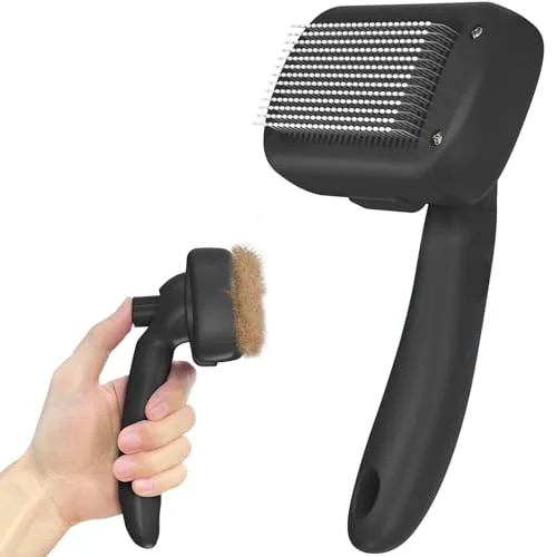 Self Cleaning Shedding Brush - Skin Friendly Grooming Tool for Dogs, Cats, and Puppies, Deshedding and Hair Removal for Long and Short Haired Pets, Black
